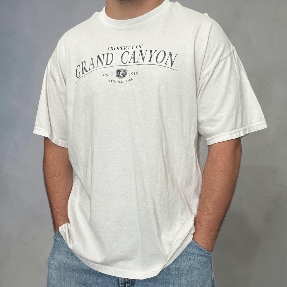 Gildan Grand‎ Canyon National Park Graphic T-Shirt Cream XL Vintage Retro Skater